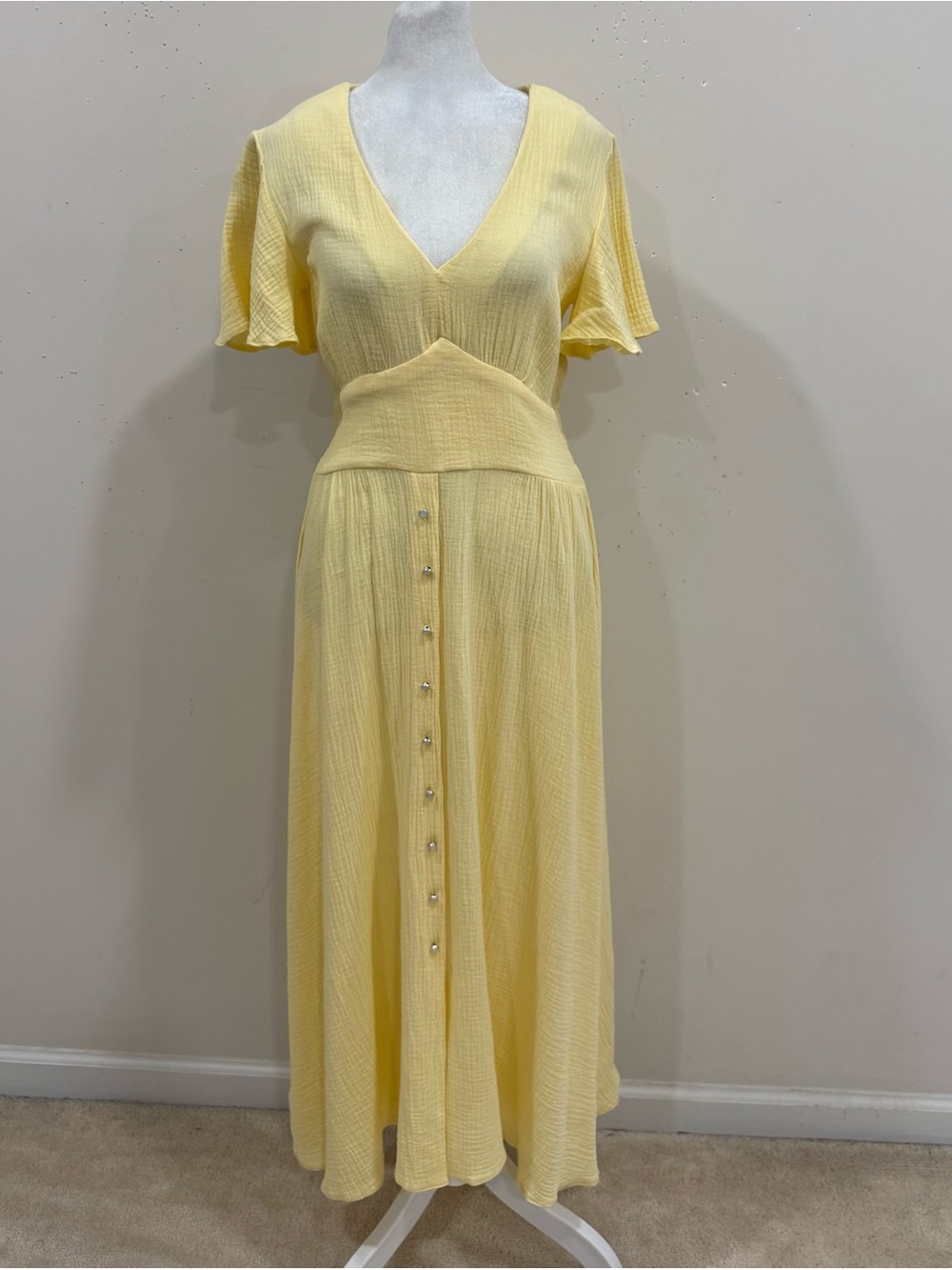 Family Stolyarchuk Women’s Pale Yellow Long Dress V-neck Cottage Core Sz  42/S